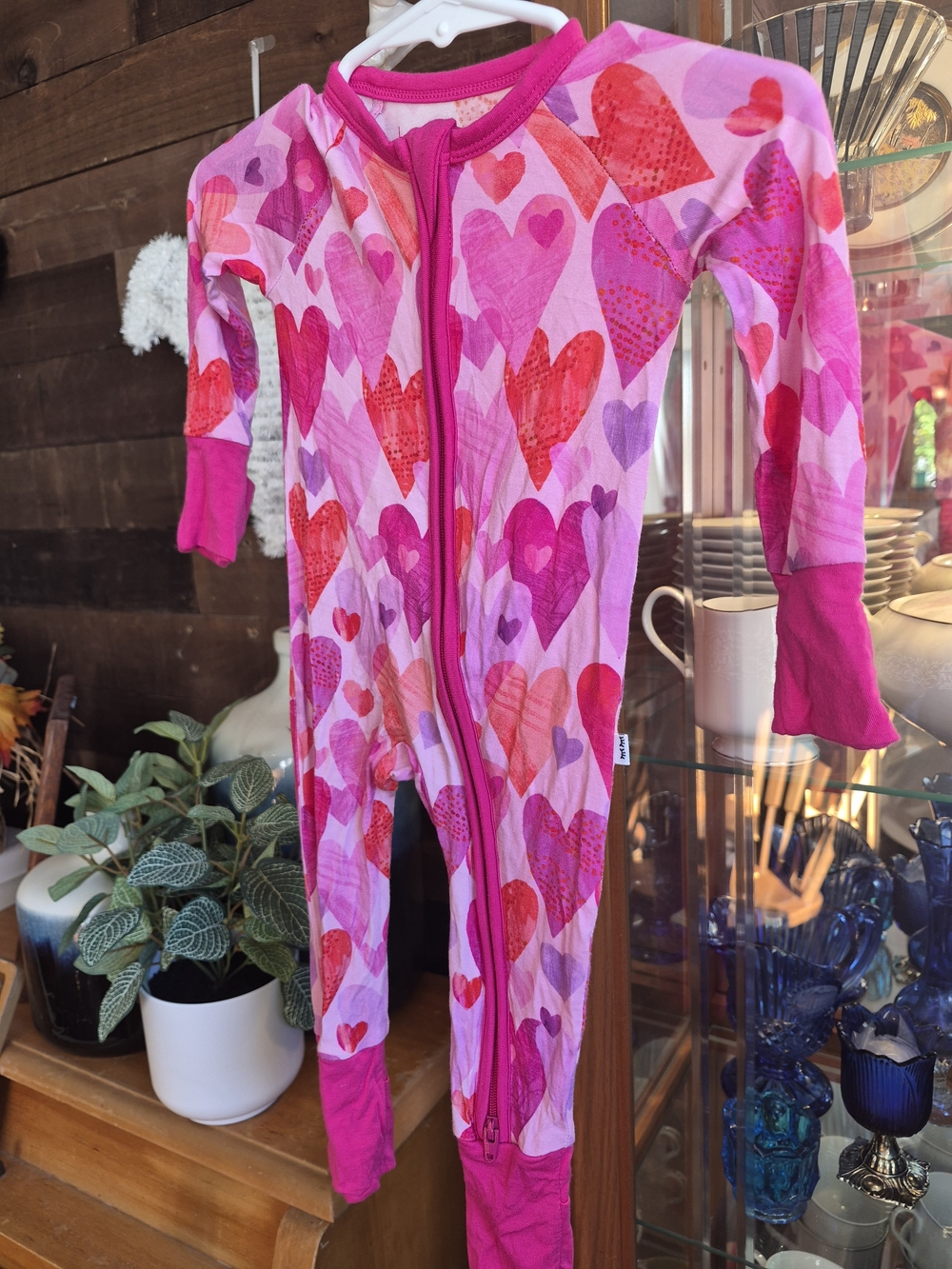 Little Sleepies Pink Heart Print One-Piece Pajamas with Zip Front